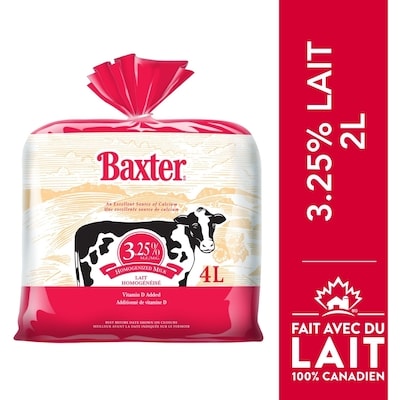 Baxter Lait homogénéisé 3,25 % 4 l, 0,22 $/100ml