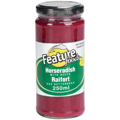 Feature Foods Horseradish, With Beets 250 ml, $1.00/100ml