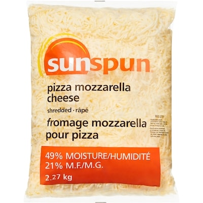 Sunspun Pizza Mozzarella Cheese 2.27 kg, $1.63/100g