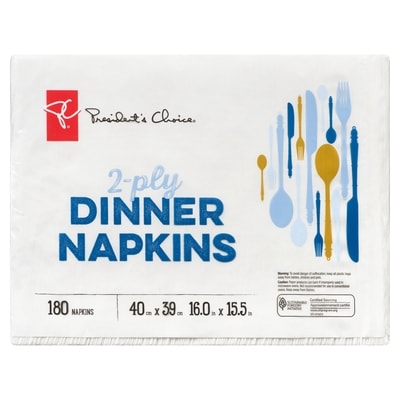 President's Choice 2-Ply Dinner Napkins, 180 Sheets 1 ea, $800.00/100ea