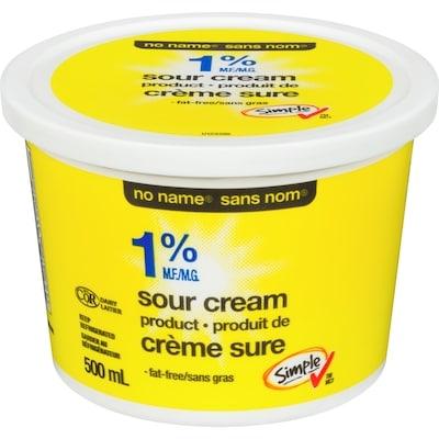 Sans Nom Crème sure sans gras 1% M.G. 500 ml, 0,66 $/100ml