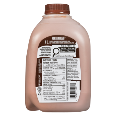 Northumberland Lait au chocolat 2% 1 l, 0,27 $/100ml