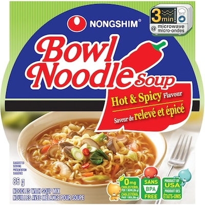 Nong Shim Bowl Noodle Soup nouilles avec mélange pour soupe saveur de relevé et épicé 86 g, 1,85 $/100g