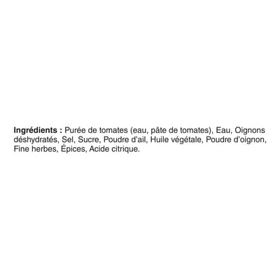 Sauce tomate, oignons, fines herbes et épices