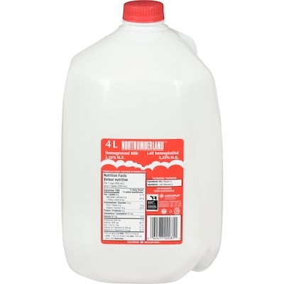 Northumberland 3.25% Homogenized Milk 4 l, $0.22/100ml