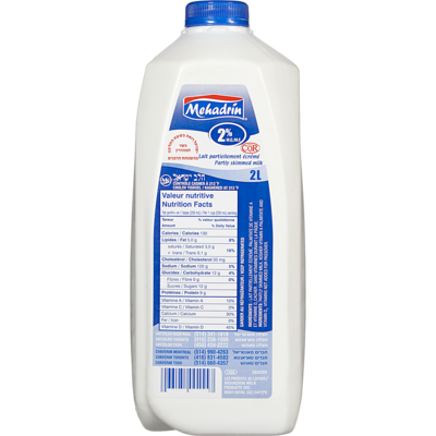 Mehadrin Lait 2 % casher 2 l, 0,32 $/100ml