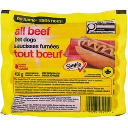 No Name All-Beef Wieners 450 g, $1.56/100g