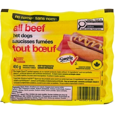 No Name All-Beef Wieners 450 g, $1.67/100g