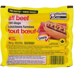 Sans Nom Saucisses fumées tout bœuf 450 g, 1,62 $/100g