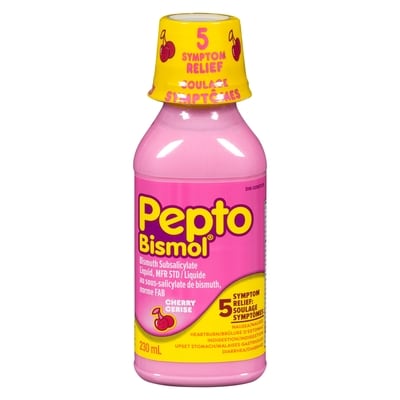 Pepto-Bismol Cherry Liquid for Nausea, Heartburn, Indigestion, Upset Stomach, & Diarrhea  230 ml, $5.00/100ml