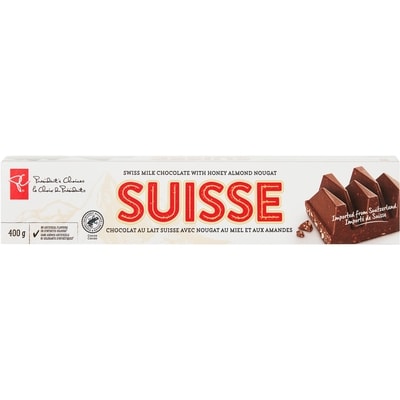 President's Choice Suisse Milk Chocolate Bar With Honey Almond Nougat 400 g, $1.75/100g