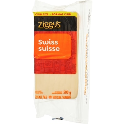 Ziggy’s Fromage suisse en tranches, Format Club 500 g, 2,86 $/100g