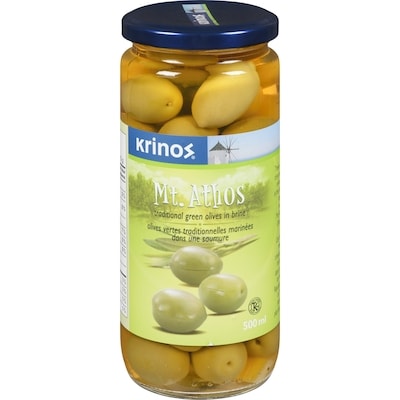 Krinos Green Olives, Cracked 500 ml, $1.10/100ml