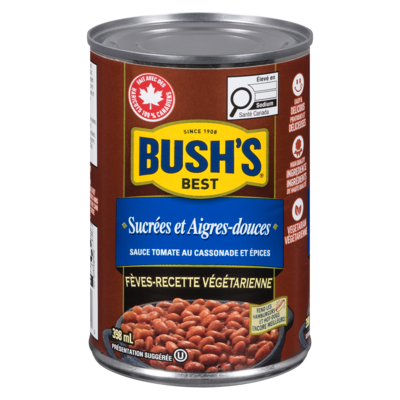 Bush’s Best Fèves Sucrées et Aigres-douces 398 ml, 0,70 $/100ml