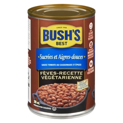 Bush’s Best Fèves Sucrées et Aigres-douces 398 ml, 0,70 $/100ml