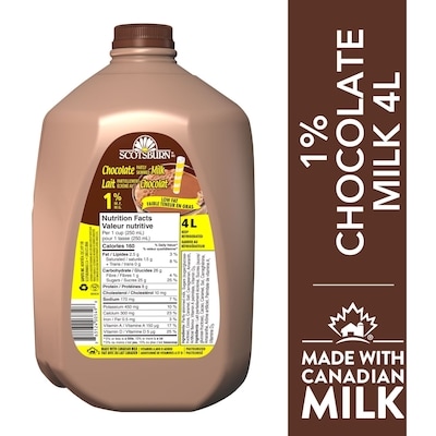 Scotsburn 1% Chocolate Partly Skimmed Milk 4 l, $0.28/100ml