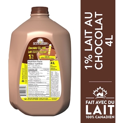 Scotsburn Lait partiellement écrémé au chocolat 1 % 4 l, 0,28 $/100ml