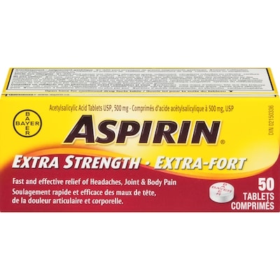 Aspirine Extra-fort à 500 mg 50 ea, 0,19 $/1ch