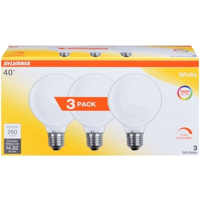 Sylvania G24 40W Light Bulbs, White 3 ea, $2.67/1ea