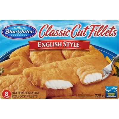 BlueWater Seafoods English Style Classic Cut Fillets, Wild Caught Pollock, Frozen, 8 Count 725 g, $1.66/100g
