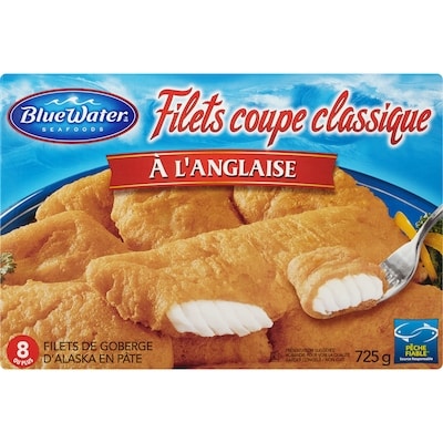 BlueWater Seafoods Filets coupe classique à l'Anglaise, Goberge sauvage, Congelé, 8 morceaux 725 g, 1,66 $/100g