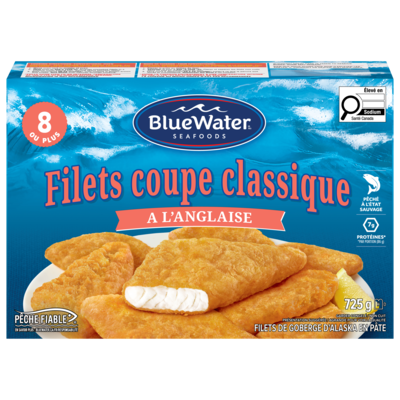 BlueWater Seafoods Filets de Poisson de Style Anglais Coupe Classique 725 g, 1,66 $/100g