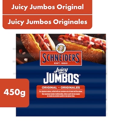Schneiders Juicy Jumbos Original Hot Dogs 450 g, $2.22/100g