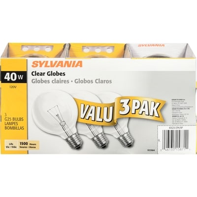 Sylvania G25 Globe 40W Light Bulbs, Clear 3 ea, $2.67/1ea