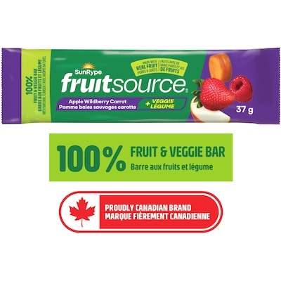 SunRype Fruitsource Apple Wildberry Carrot 100% Fruit and Veggie Bar 37 g, $4.57/100g
