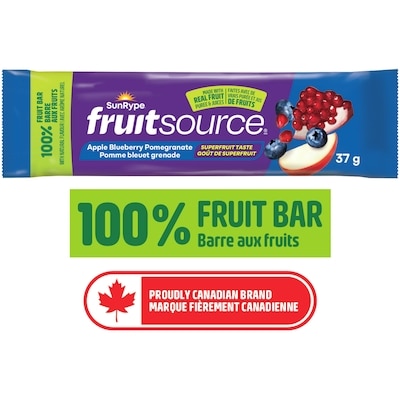 SunRype Fruitsource Apple Blueberry Pomegranate 100% Fruit Bar 37 g, $2.68/100g