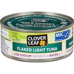 Clover Leaf Flaked Light Tuna, In Water, Low Sodium 170 g, $1.29/100g