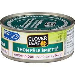 Clover Leaf Thon pâle émietté dans l’eau faible en sodium 170 g, 1,29 $/100g