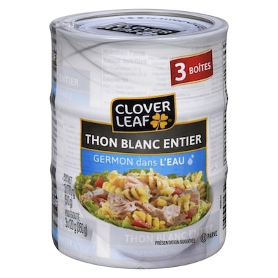 Clover Leaf Thon blanc entier Germon dans l’eau 3x170.0 g, 2,06 $/100g