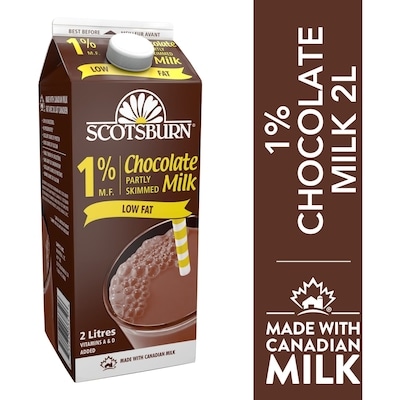 Scotsburn 1% Chocolate Partly Skimmed Milk 2 l, $0.32/100ml