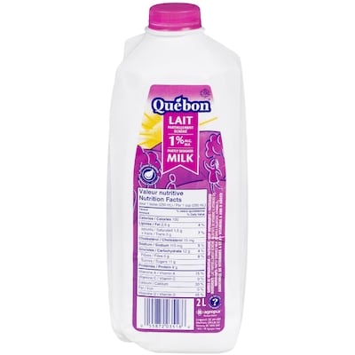 QUÉBON Lait 1 % 2 l, 0,22 $/100ml