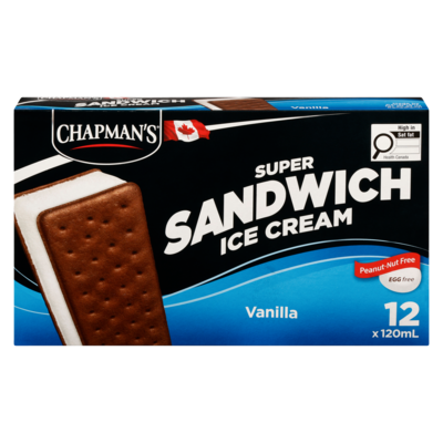 Chapmans Super Ice Cream Sandwich Vanilla 12x120.0 ml, $0.59/100ml