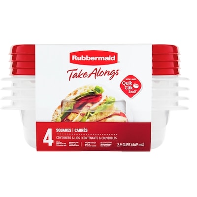Rubbermaid TakeAlongs Square Food Storage Containers,  Ruby Red, 4 Pack 1 ea, $0.88/1ea