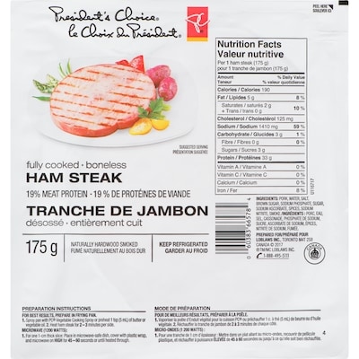 President's Choice Ham Steak 175 g, $3.99/100g