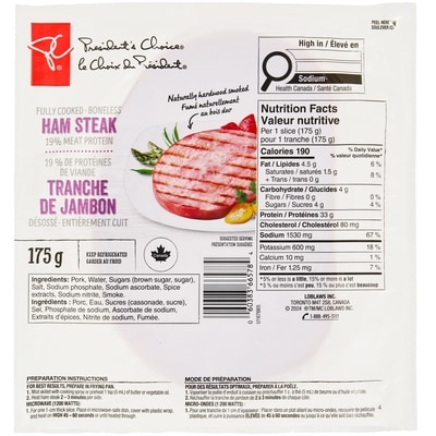 President's Choice Ham Steak 175 g, $3.99/100g