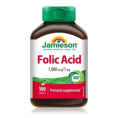 Jamieson Folic Acid 1,000 mcg Tablets, 1 mg 100 ea, $0.09/1ea