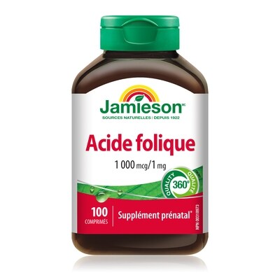 Jamieson Acide Folique 1 000 mcg/1 mg 100 ea, 0,10 $/1ch
