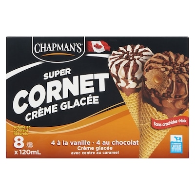 Super Cornet crème glacée chocolate et vanille avec centre caramel