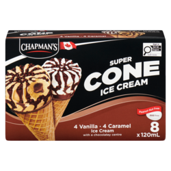Chapmans Super Cone Caramel and Vanilla Ice Cream with Chocolate Centre 8x120.0 ml, $0.86/100ml