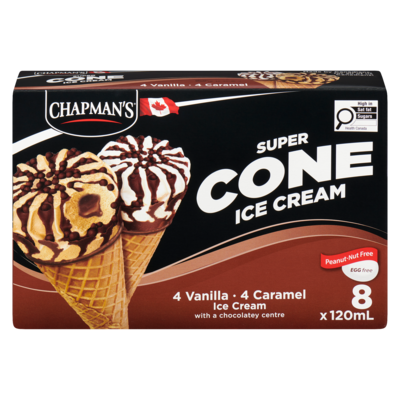 Chapmans Super Cone Caramel and Vanilla Ice Cream with Chocolate Centre 8x120.0 ml, $0.99/100ml