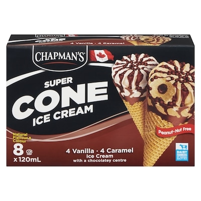Chapmans Super Cone Caramel and Vanilla Ice Cream with Chocolate Centre 8x120.0 ml, $0.88/100ml