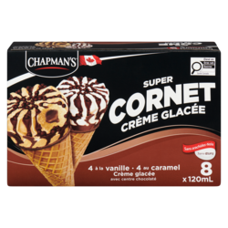 Chapman’s Super Cornet crème glacée caramel et vanille avec centre chocolat 8x120.0 ml, 0,63 $/100ml
