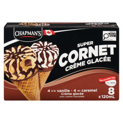 Chapman’s Super Cornet crème glacée caramel et vanille avec centre chocolat 8x120.0 ml, 0,68 $/100ml