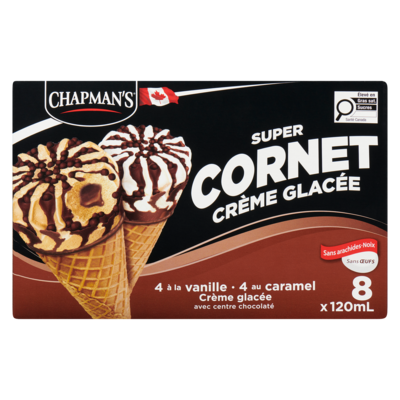 Super Cornet crème glacée caramel et vanille avec centre chocolat