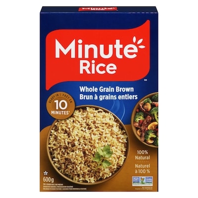 Minute Rice Riz brun à grains entiers 600 g, 1,08 $/100g