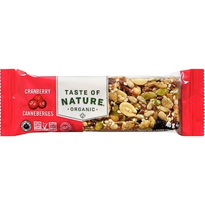 Taste of Nature Organic Food Bar, Quebec Cranberry Carnival  16x40.0 g, $3.59/100g